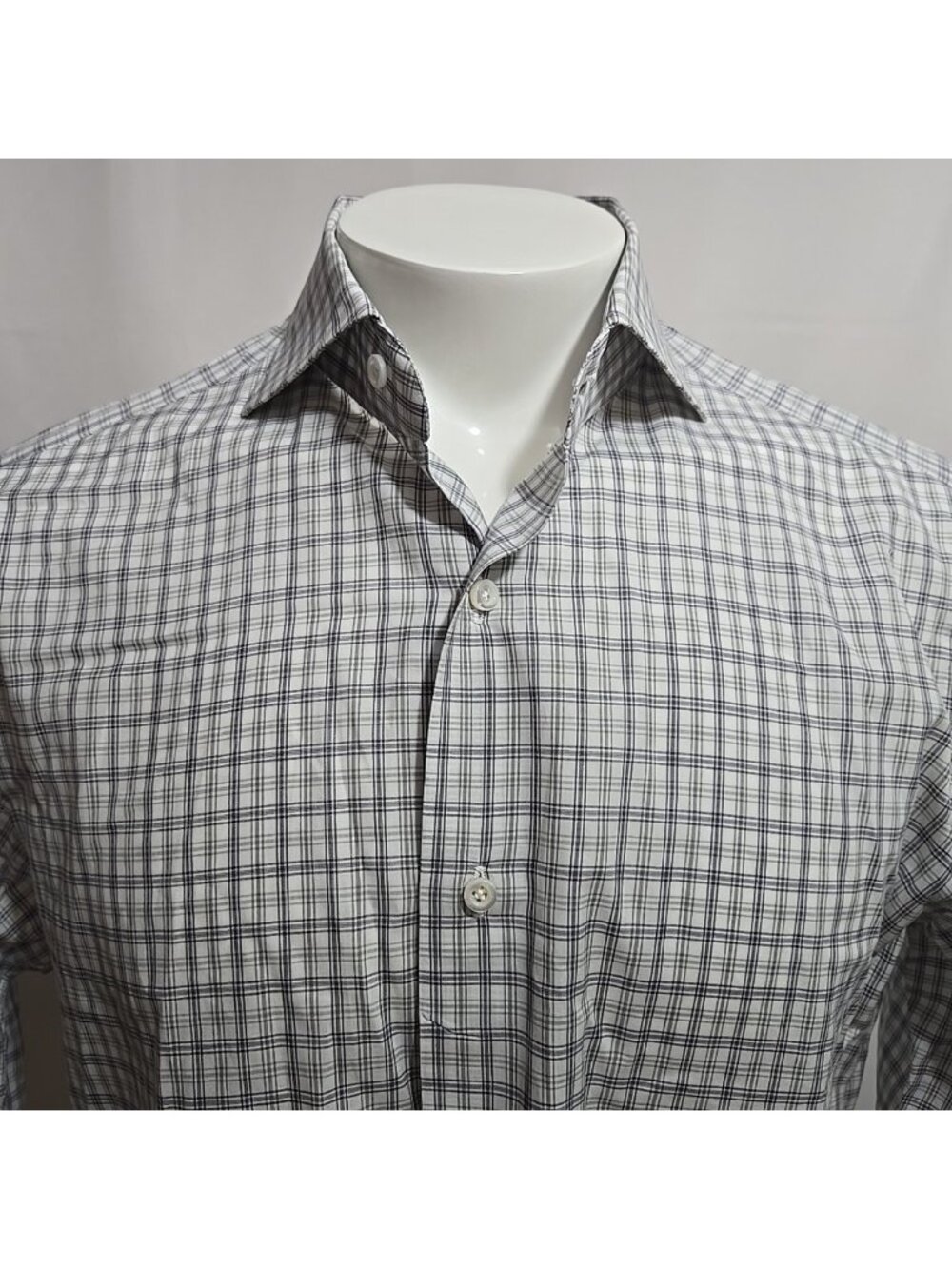 ISAIA Napoli Dress Shirt Men Size 16 x 41 Check Plaid 100% Cotton Made in Italy